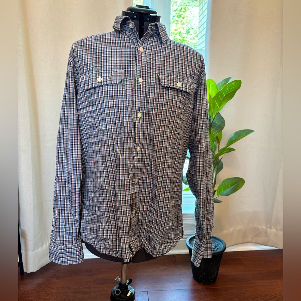 Michael Kors Navy and White Checkered Button-Down Shirt for Men Size Large